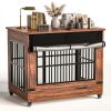 42" Large Dog Crate Furniture, Double Door Wooden Indoor Dog Kennel Furniture