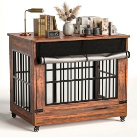 42" Large Dog Crate Furniture, Double Door Wooden Indoor Dog Kennel Furniture (Coloe: BROWN)